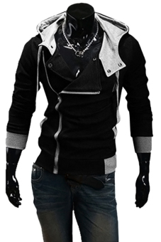Gracefulvara Men Boys Casual Slim Fit Zipper Hoodie Hooded Coat Jacket Tops Fashion Sweatshirt (Black)  