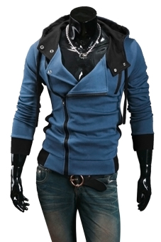 Gracefulvara Men Boys Casual Slim Fit Zipper Hoodie Hooded Coat Jacket Tops Fashion Sweatshirt (Blue) - intl  