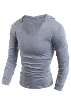 Gracefulvara Men Casual Slim Hooded Sweatshirts Hoodies Pullover Sportswear Clothing (Light Grey)  