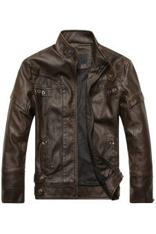 Gracefulvara Men's Fashion PU Leather Coat Long Sleeve Motorcycle Jacket Outwear (Coffee)  