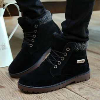 Grain Leather Winter Boots Russian Style Men Casual Shoe Warm Snow Boots (Black) - intl  