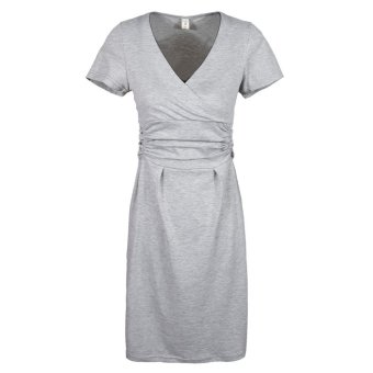 Grandwish Women Maternity Pure Color Short Sleeve Dress V-neck S-XL (Light grey) - Intl  