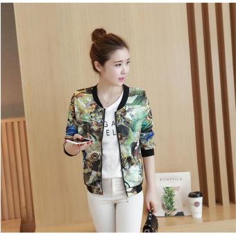 GREEN Women Jacket Spring Autumn Women Coat Vintage Floral Printed Stand Collar Casual Womens Jackets Coat Female Overcoat - intl  