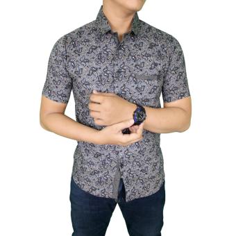 Gudang Fashion - Baju Slim Fit Batik Pria - Abu Tua  