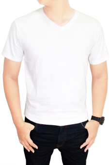 Gudang Fashion - Kaos Polos Pendek Pria V-Neck - Putih  