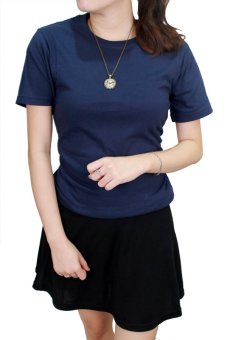 Gudang Fashion - Kaos Polos Pendek Wanita O-Neck - Biru Navy  