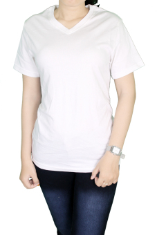 Gudang Fashion - Kaos Polos Wanita V-Neck Pendek - Putih  