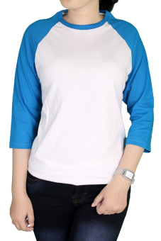 Gudang Fashion - Tshirt Raglan Polos Wanita - Putih Kombinasi Biru  