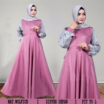GudangGrosir Long Dress Muslimah Sarah Maxi Bahan Wolfis Warna Violet Pink  