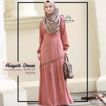 GudangGrosir Longdress Maxi Aisyah Dress Bahan Wolfis Warna Peach / Salem  