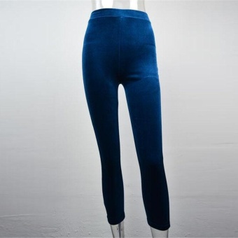 Hang-Qiao High Waist Pleuche Cropped Trousers Elastic Pencil Pants (Deep Blue) - intl  