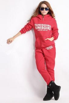Hang-Qiao Ladies 3 In 1 Sport Suit Tracksuit Hoodies Vest Pants Red  