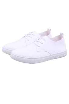 Hang-Qiao Men's Low Cut Sport Sneakers PU Leather Shoes White  