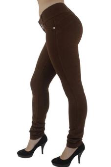 Hang-Qiao New Women's Stretch Leggings High Waist Pants Dark brown  