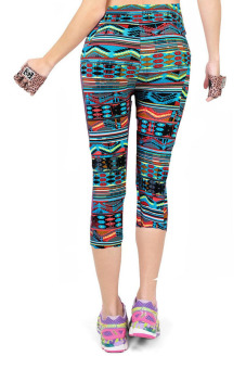 HANG-QIAO Printed Leggings High Waist Stretch Cropped Pants (Multicolor)  