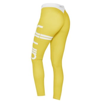 Hang-Qiao Slim Fit Elastic Letter Print Casual Sports Long Pants (Yellow) - intl  