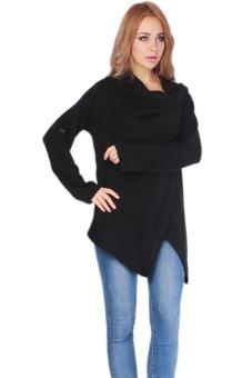 Hang-Qiao Women Casual Long-sleeved Knitted Cardigan Coat Tops Black  
