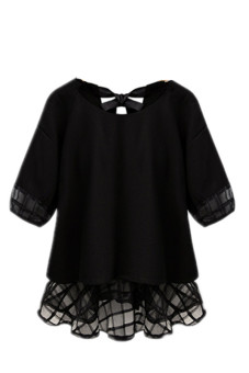 Hang-Qiao Women Puff Sleeve T-Shirt Loose O-Neck Blouse Tops (Black) - intl  