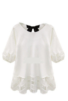 Hang-Qiao Women Puff Sleeve T-Shirt Loose O-Neck Blouse Tops (White) - intl  
