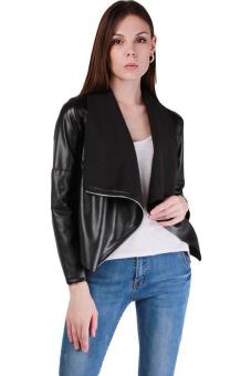 Hang-Qiao Women Punk Zipper Jacket Coat PU Leather Black  