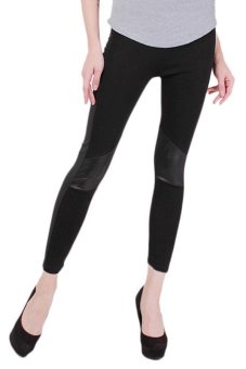 Hang-Qiao Women Stretchy Patchwork Skinny Pencil Pants Leggings Tights (Black)  