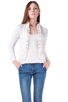 Hang-Qiao Women's New Autumn Slim Jacket Collar Double-breasted Coats White  