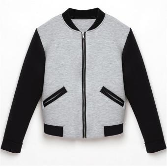 HangQiao Women Baseball Jacket Long Sleeve Shawl Neck Plain Coat (Grey) - Intl  