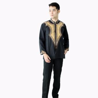 Hansen & Lisa Baju Koko Lengan Panjang Kombinasi Motif Bordir Flywing - Hitam  