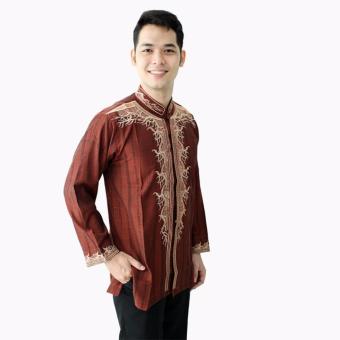 Hansen & Lisa Baju Koko Lengan Panjang Motif Bordir The Vine - Coklat Bata  