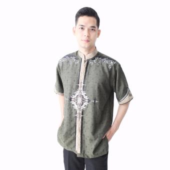 Hansen & Lisa Baju Koko Lengan Pendek Aplikasi Batik Medalion - Hijau  