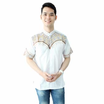 Hansen & Lisa Baju Koko Lengan Pendek Motif Bordir Stonecross - Putih Coklat  