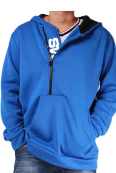 Hanyu Leisure Trend Zipper Fleece Cover Head Fleece Blue  