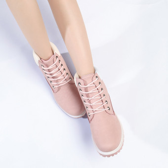Hanyu Winter Shoes PU Leather Patchwork Strapped Flat Fashion Women Boots Pink  