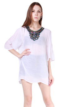 Hanyu Women Casual Short Tops Sleeve T-Shirt Loose Blouse White  