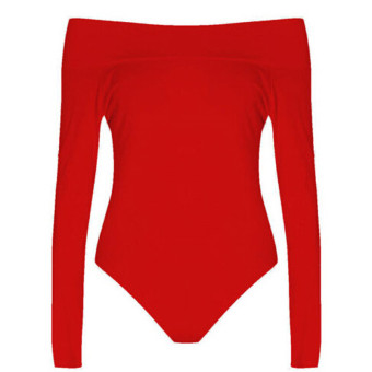 Hanyu Women Ladies Cotton Off-Shoulder Long Sleeve One-Piece Slim Body Shaperwear Red - intl  