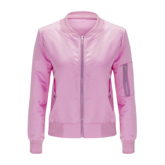 Hanyu Women Ladies Fashion Solid Stand Collar Zipper Patchwork Coat Jackets Pink - intl  