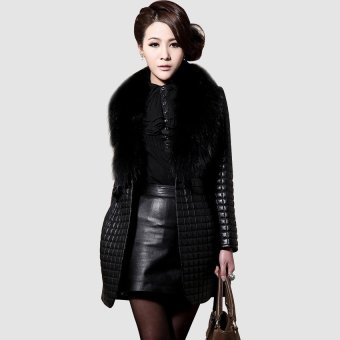 HAOFEI Womens Faux Leather Black Coat  