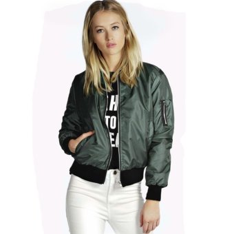 Happycat 2016 New Stylish Ladies Women Casual Long Sleeve Front Zipper Coat Fashion Jacket-army green-M  