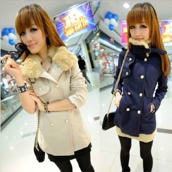 Happycat 2016 New Women Fashion Double Breasted Winter Warm Clothes Trench Parka Coat Outwear Jackets-beige-L  