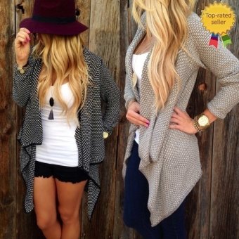 Happycat 2016 Stylish Ladies Women Loose Casual Knit Cardigan Jacket Irregular Sweater Tops Coat Sweater coat-black-XL  