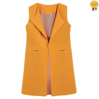 Happycat 2016 Women's Plain Sleeveless Open Front Solid Long Waistcoat Vest Coat Blazer--S  