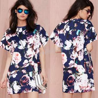 Happycat New Lady Women's Western Style ONeck Short Sleeve Floral Print Loose Mini Dress irsh (MultiColor) (XL) - intl  