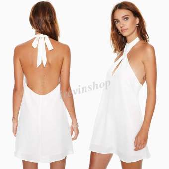 Happycat Sexy Women Halter Backless Solid Dress Sleeveless Slim ALine Clubwear Mini Dress irsh (White) (XL) - intl  