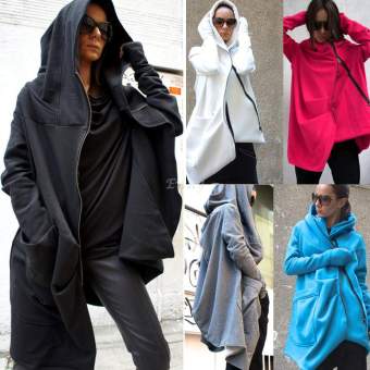 Happycat Stylish Women Casual Long Sleeve Cool Asymmetric Hooded Coat Zipped Jacket (Black) (L) - intl  