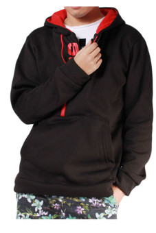 HengSong Cover Head Fleece Leisure Trend Zipper Fleece Black & Red  