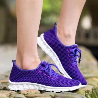 HengSong Fashion Casual Mesh Lace Up Unisex Shoes Solid Breathable Mesh Shoes Running Shoes Couple Lover Shoes(Purple) - intl  