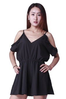 Hengsong Jumpsuits V-neck Straps Off Shoulder (Black)  