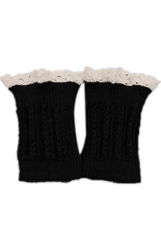 Hengsong Ladies Knitted Braid Leg Warmers Lace Hollow Pattern Leggings Black  