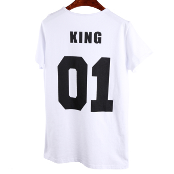 HengSong Men Punk Hip Hop Casual Short-sleeve T-Shirt King01 Letter Tops White  