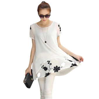 HengSong Short Sleeves Women's Clothing Embroidery Chiffon Korea Version Dress Shirt White - Intl  